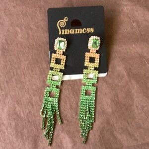 Italian 4 inch drop down Rhinestone Earrings